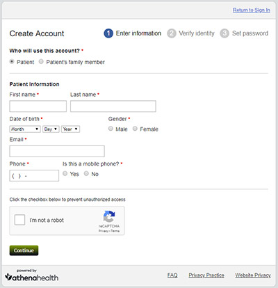 Create Patient Portal account